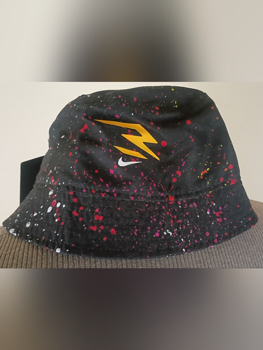 Nike Kids Black Splatter Bucket Hat with Yellow Logo